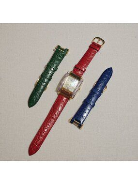 (643) Joan Rivers Gold-Tone Watch With Crystal Accents Interchangeable Leather B